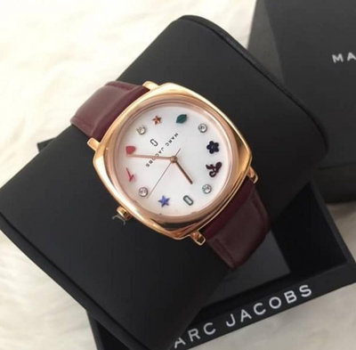 MARC JACOBS Mandy 方型 銀白色錶盤 棕色皮革錶帶 石英 女士手錶 MJ1598