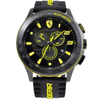SCUDERIA FERRARI SF116 法拉利碳纖維壓紋賽車設計款三眼計時腕錶 (黑-48mm-FA0830139