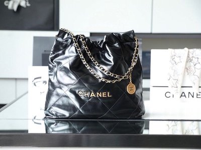 『RP精品』Chanel 香奈兒 新款 22Bag手袋 黑色 金扣 中號 側肩背包 垃圾袋