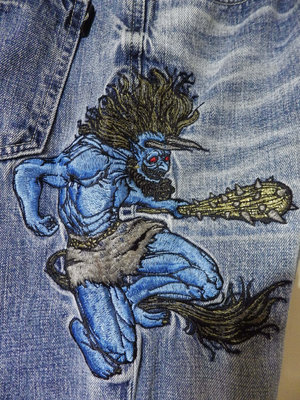 【BIG TRAIN】墨達人深藍水洗刷紋低腰刺繡小直筒牛仔褲 (XL)(36腰)(赤青鬼)(B022)  一元起標無底價A022