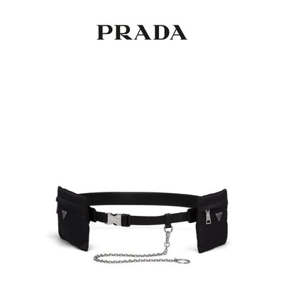【熱賣精選】Prada/普拉達男士尼龍小袋飾 Saffiano 皮革腰帶皮帶