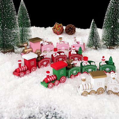 圣誕節裝飾品木質彩繪小火車兒童禮物幼兒園圣誕節日氣氛櫥窗擺件~樂悅小鋪