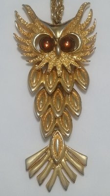 早期收藏-60年代西洋古董黃銅金貓頭鷹項鍊