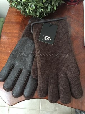 《 漢娜小姐 》 ❤️  UGG 男用羊毛皮革手套 (咖啡色 L/XL)