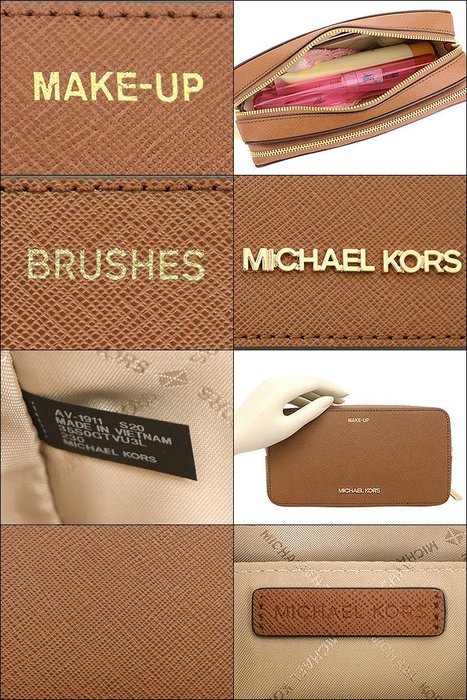 美麗小舖】MICHAEL KORS MK 焦糖色十字紋防刮真皮化妝包萬用包~M51671 | Yahoo奇摩拍賣