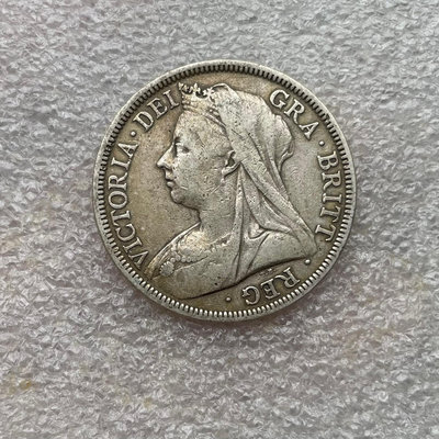 1900英國 維多利亞 披紗 半克朗 銀幣