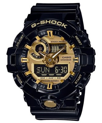 G-SHOCK CASIO 卡西歐潮男必備限量升級版黑金絕對強悍雙顯運動錶 型號：GA-710GB-1A【神梭鐘錶】