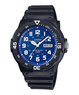 【金台鐘錶】CASIO卡西歐 潛水風100米防水 指針錶 (學生 當兵 考試 必備) 藍底白字 MRW-200H-2B2