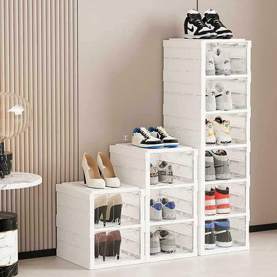 加厚摺疊鞋盒收納盒透明防塵抽屜式收納鞋櫃塑料鞋架一體式免安裝