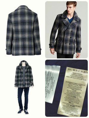 Burberry男 格紋 短版 羊毛 大衣 外套 XL (肩49.5胸圍119)