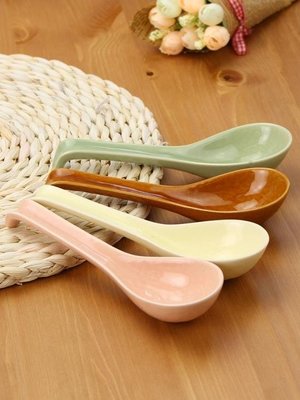 下殺 陶瓷日式陶瓷勺簡單實用湯勺調羹6款純色湯匙