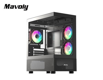 Mavoly 松聖 4070 電腦機殼 黑色 MATX 全景設計 CPU最高165mm 顯卡最長345mm 無立柱海景玻璃