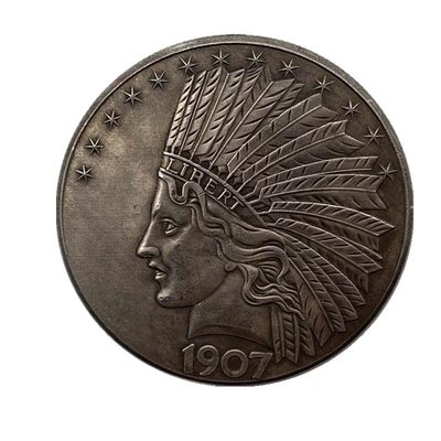 特價！1907印第安人幣仿古銅舊銀紀念章 收藏幣35mm工藝銅銀硬幣紀念幣