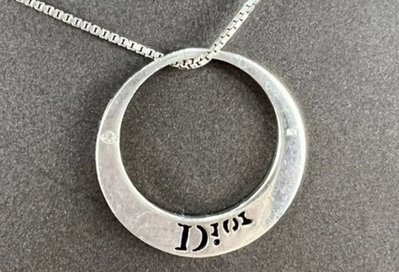 Christian Dior CD 迪奧 鏤空 大圈 LOGO 銀項鍊 飾品 配件