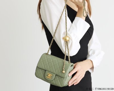 二手 Chanel Flap Bag CF Mini羊皮方胖子金球包 AS1786橄欖綠