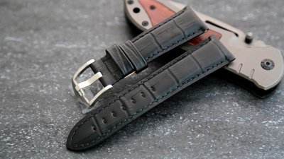 短版22mm收20mm高質感黑色可替代panerai IWC 原廠錶帶鱷魚皮紋真牛皮錶帶車縫牢靠