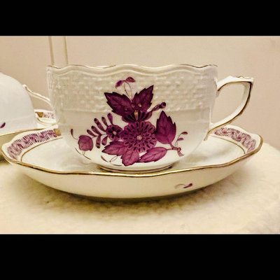 Herend 名瓷 印度異域之花紫色經典限量系列  茶杯盤俎 一杯一盤 定價12000
