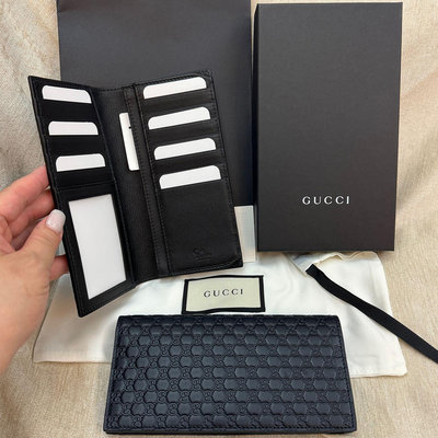 全新 Gucci 古馳 13卡 滿版 GG logo 牛皮 壓紋 黑色 藍色 照片層 男用 長夾 皮夾 錢包 正品 薄型