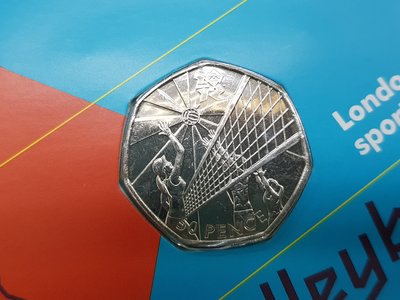 ☆孟宏館☆錢幣2012年英國倫敦奧運50便士紀念幣-排球ZY.2.28.2