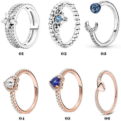 熱銷#Pandora戒指S925崇高的心星月戒指玫瑰金色愛心戒指指環