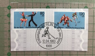 【郵卡庫】【運動/附捐】西柏林1983年，運動附捐郵票 2全，出世紙剪片  SP3060