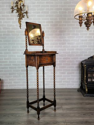 【卡卡頌  歐洲古董】英國古董 螺旋橡木雕刻 特殊 化妝桌 梳妝台 補妝台 桌鏡 t0252 ✬