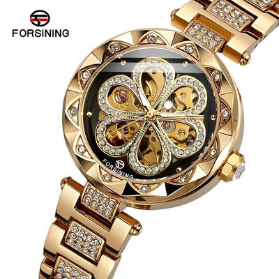 男士手錶 一件代發Forsining全自動鏤空時尚女士機械錶鋼帶女錶