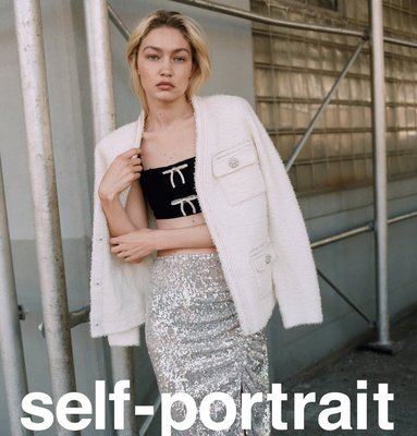 《Patty》代購 Gigi Hadid  同款 Self-Portrait 水晶 珍珠 裝飾 小香風 毛尼 開襟衫外套