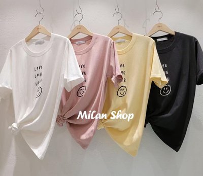 ☆Milan Shop☆網路最低價 正韓Korea專櫃款 高質感精緻Love刺繡笑臉棉衫4色$650(免運)