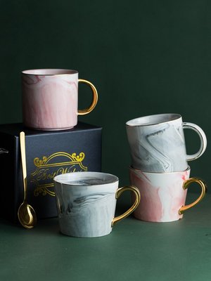 下殺 (null)創意大理石紋陶瓷馬克杯歐式金邊男女情侶咖啡對杯水杯結婚禮品盒