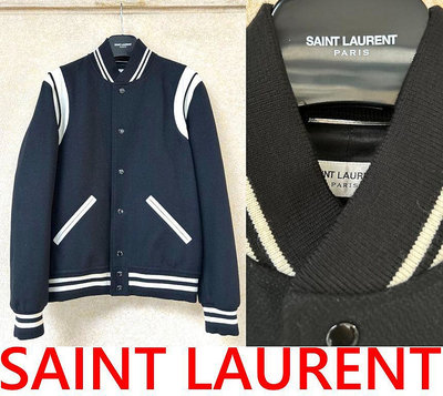 BLACK極新HEDI主設計YSL x SLP小羊皮拼接Saint Laurent Paris羊毛棒球外套