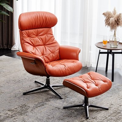 特價休閑椅伊姆斯單椅北歐客廳現代橙色真皮輕奢設計師午休椅挪威躺椅