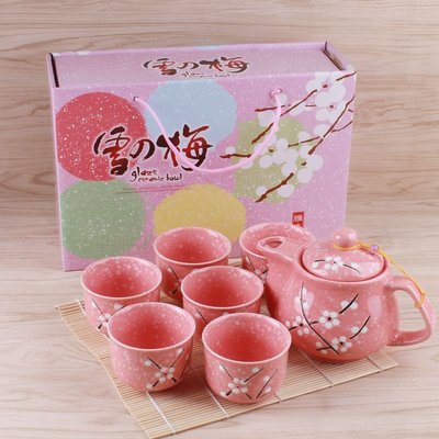 現貨：陶瓷日式茶具套裝雪花瓷手繪復古茶壺杯子功夫花茶泡茶器婚慶禮品
