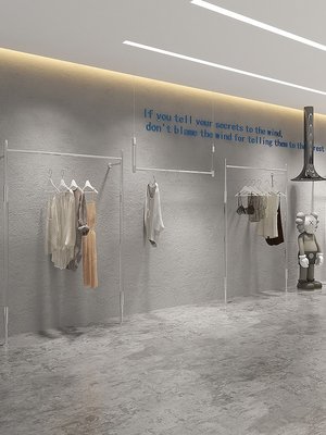 服裝店亞克力展示架上墻不銹鋼鎖墻掛衣桿落地式掛衣架女裝店貨架嘟啦啦