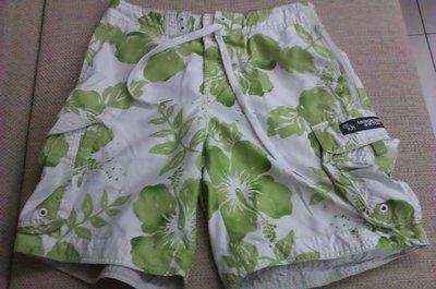 Abercrombie &amp; Fitch A&amp;F 白色綠色海灘褲 游泳褲
