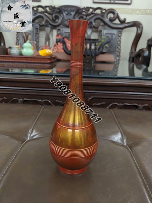 日本銅花瓶 日本高岡傳統工藝仕手作青銅製花瓶，日本傳統工藝士 舊藏 一物一圖 古玩【合盛堂】12988