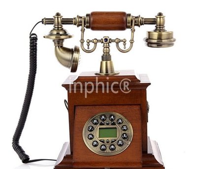INPHIC-滿堂紅 實木復古電話機 田園古典電話機來電顯示 方形懷舊電話
