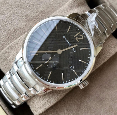 BURBERRY Classic 黑色面錶盤 銀色不鏽鋼錶帶 石英 男士手錶 BU10005