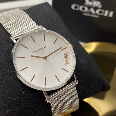 COACH蔻馳女錶,編號CH00010,36mm銀圓形精鋼錶殼,銀白色簡約錶面,銀色精鋼錶帶款,原廠限量款，不怕被仿冒