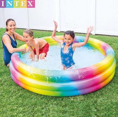 INTEX58449彩虹三圈水池家庭兒童戲水池 圓形充氣游泳池海洋球池