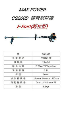 【優質五金】MAX POWER  CG260D 硬管引擎割草機 輕拉型 非SHIN KOMI SK-43L