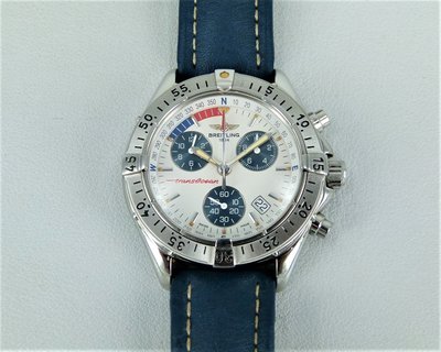【時間迴廊】Breitling百年靈(41mm)Transocean A53040-三環計時石英腕錶(盒單全)