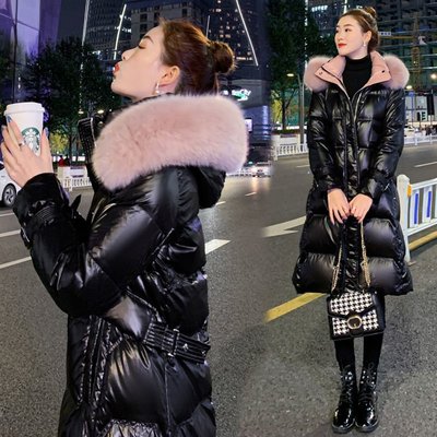 中長款亮面羽絨服女2021年新款冬裝韓版寬松時尚黑色爆款外套潮-促銷