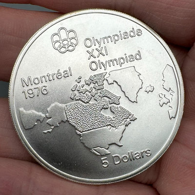 【銀幣】加拿大1973年蒙特利爾奧運會北美地圖5元紀念銀幣