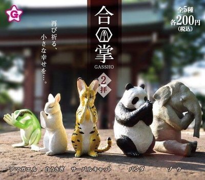 【一手動漫】特價 日本正版 轉蛋 合掌祈福動物 2拜 全5種  大象 熊貓 豹 兔子 青蛙