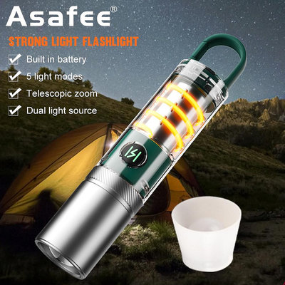 Asafee戶外野營強光30w LED手電筒800LM內置電池TYPE-C充電多功能野營照明手電筒工作應急燈