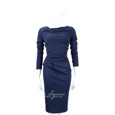 現貨熱銷-Max Mara 藍色垂領設計皺褶長袖洋裝 1540513-23