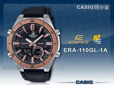 CASIO卡西歐 手錶專賣店 時計屋 EDIFICE ERA-110GL-1A 雙顯男錶 皮革錶帶 黑X玫瑰金 防水