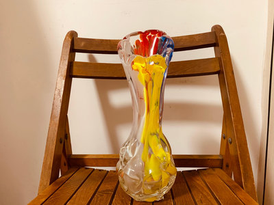 過年出清 早期 琉璃花瓶 玻璃花瓶 有氣泡 四彩 厚胎 年代 復古 普普風