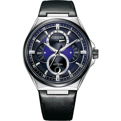 「官方授權」CITIZEN 星辰 GENT'S Eco時尚三曆月相紳士男手錶(BU0066-11W)紫/42mm